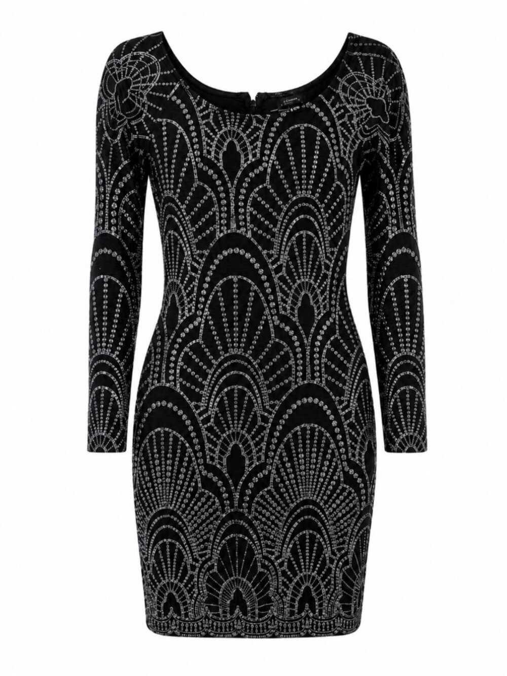 💖 2/40 Le Château Black Silver Glitter Bodycon Mini Dress Size XS